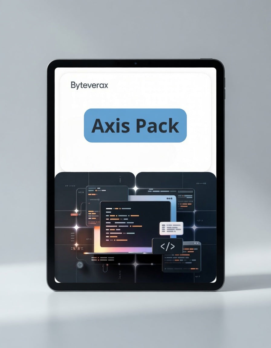 Tablet displaying Byteverax Axis Pack software on a gray background