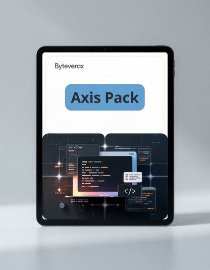 Tablet displaying Byteverax Axis Pack software on a gray background