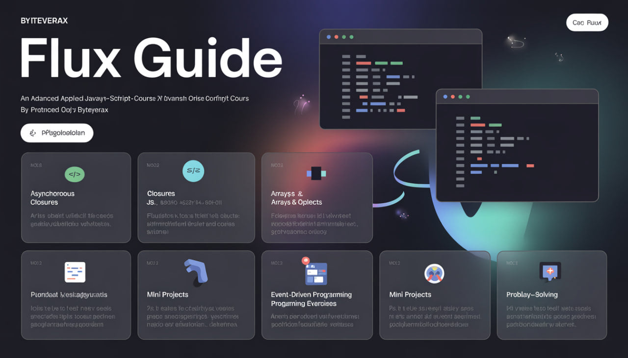 Flux Guide course interface with programming concepts on a dark background