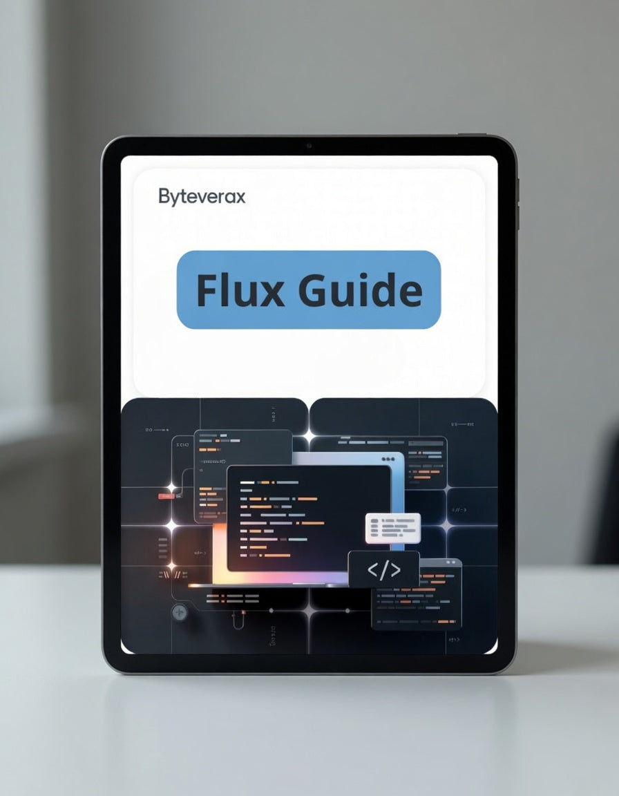 Tablet displaying the Byteverax Flux Guide on a white surface with a gray background