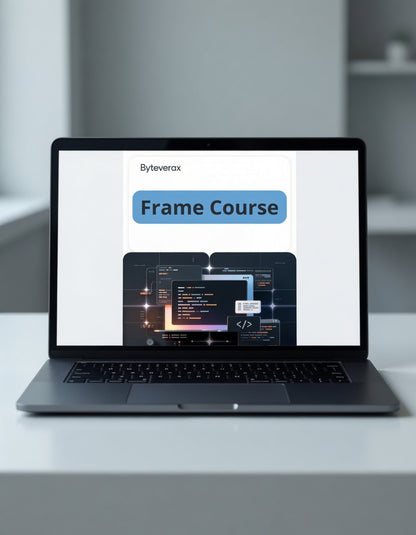 Laptop displaying a Byteverox frame course on a blurred background
