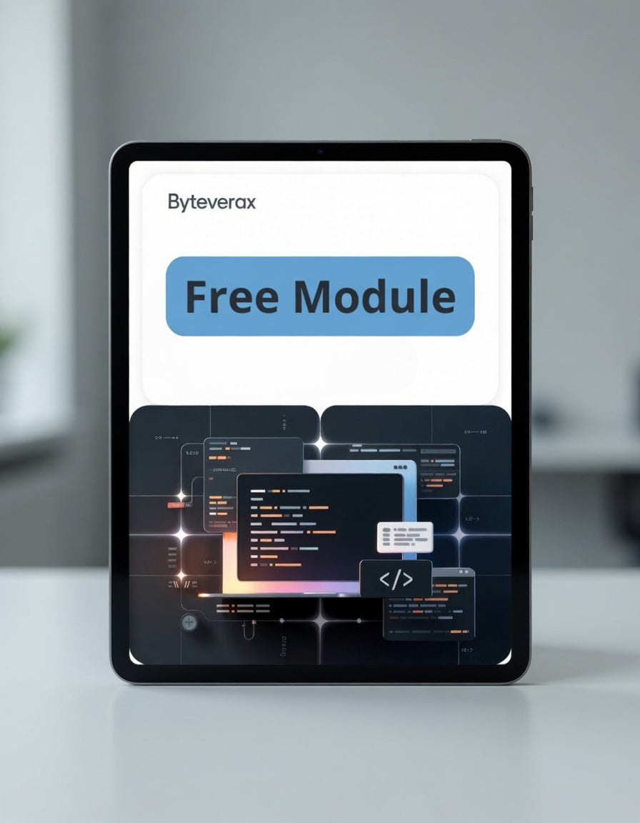 Tablet displaying Byteverax free module on a blurred background