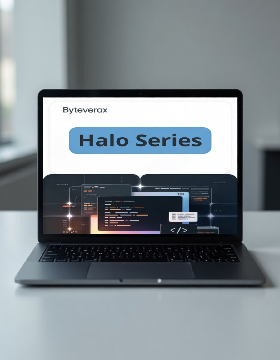 Laptop displaying Byteverax Halo Series on a blurred background