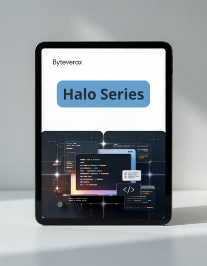 Tablet displaying Byteverax Halo Series software interface on a gray background