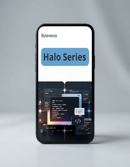 Smartphone displaying 'Halo Series' on a gray background