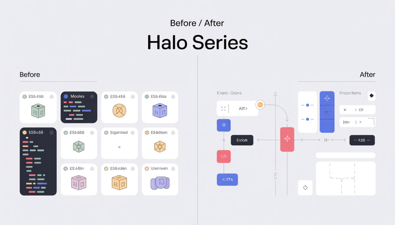 Comparison of Halo Series interface design before and after changes on a light gray background.