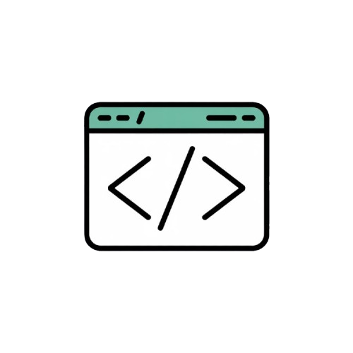 Icon of a web browser with code symbols on a white background