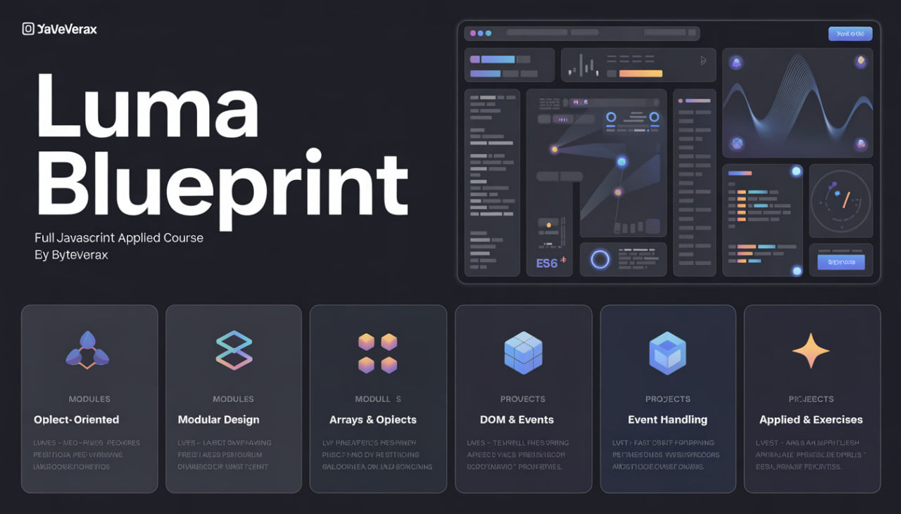 Luma Blueprint course by RiveRox with interface design elements on a dark background