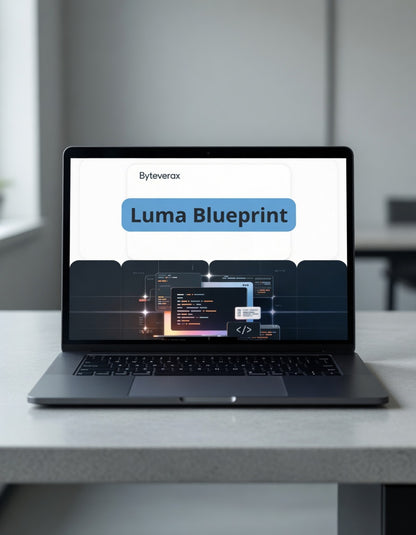 Laptop displaying 'Byteverax Luma Blueprint' on a desk with a blurred background
