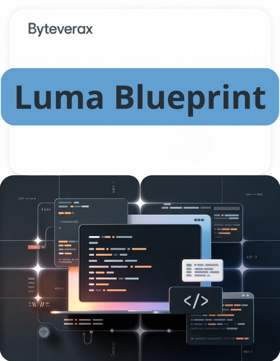 Byteverax Luma Blueprint with digital interface design elements on a dark background