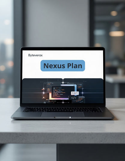 Laptop displaying 'Nexus Plan' on a blurred office background