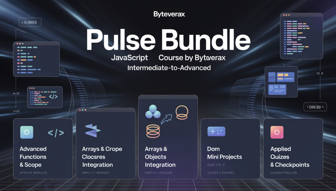 Byteverax Pulse Bundle courseware with various modules on a dark background