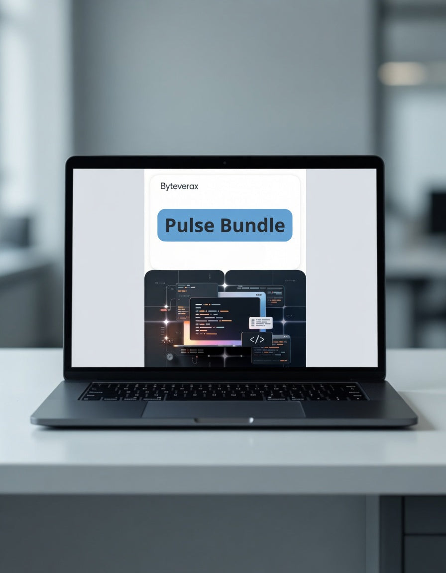 Laptop displaying Byteverax Pulse Bundle on a blurred office background