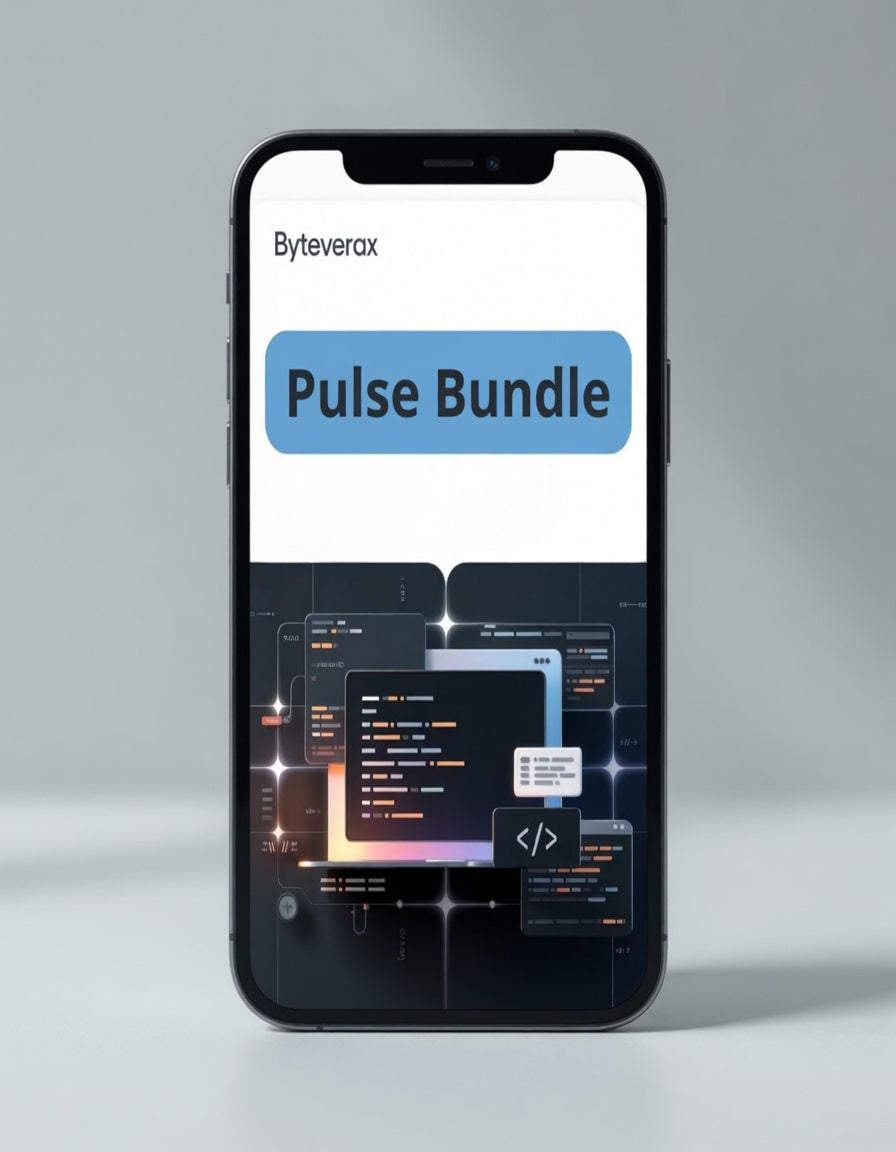 Smartphone displaying Byteverax Pulse Bundle on a gray background