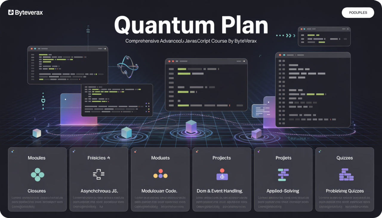 Byteverax Quantum Plan course interface with modules and features on a dark background