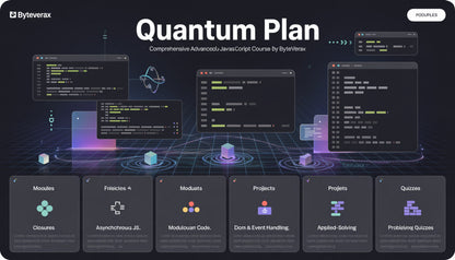Byteverax Quantum Plan course interface with modules and features on a dark background