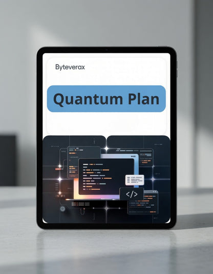 Tablet displaying Byteverax Quantum Plan on a modern office background