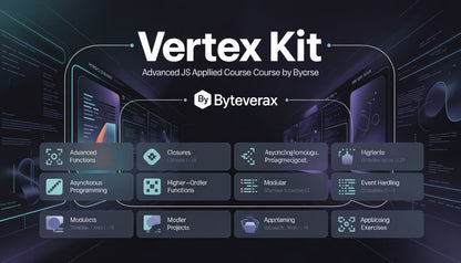 Byteverax Vertex Kit course course interface with various programming concepts on a dark background